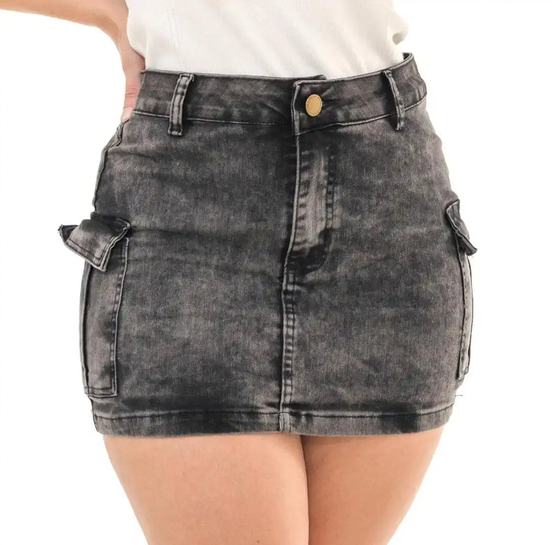 Mini Cargo Skirt Gray Graphite Marbled Jeans