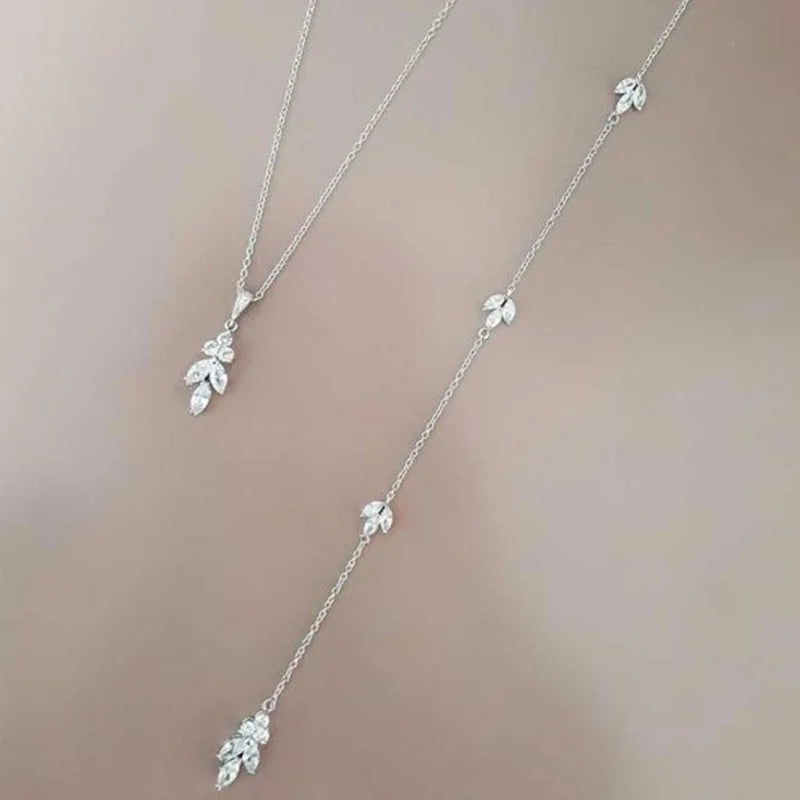 Luxury Flower Zircon Bridal Back Chain Necklace Long Drop Women Summer Full CZ Bride Lady Body Chain Wedding Jewelry Wholesale - CRAVO ROSE