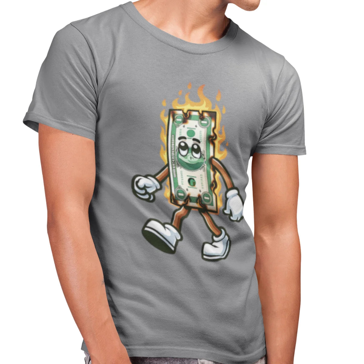 Basic Men's T-Shirt GuGi Burning Money In Flames Catching Fire 100% Cotton Premium CM01-510