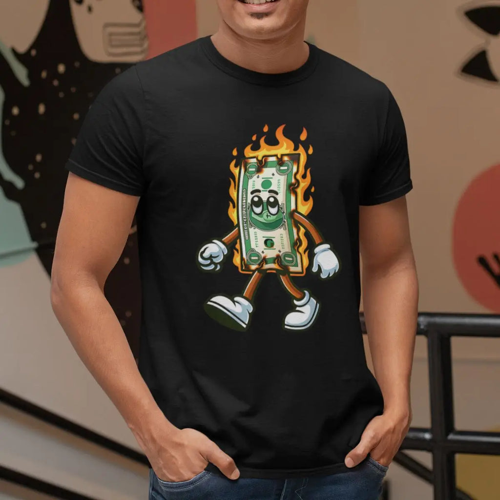 Basic Men's T-Shirt GuGi Burning Money In Flames Catching Fire 100% Cotton Premium CM01-510