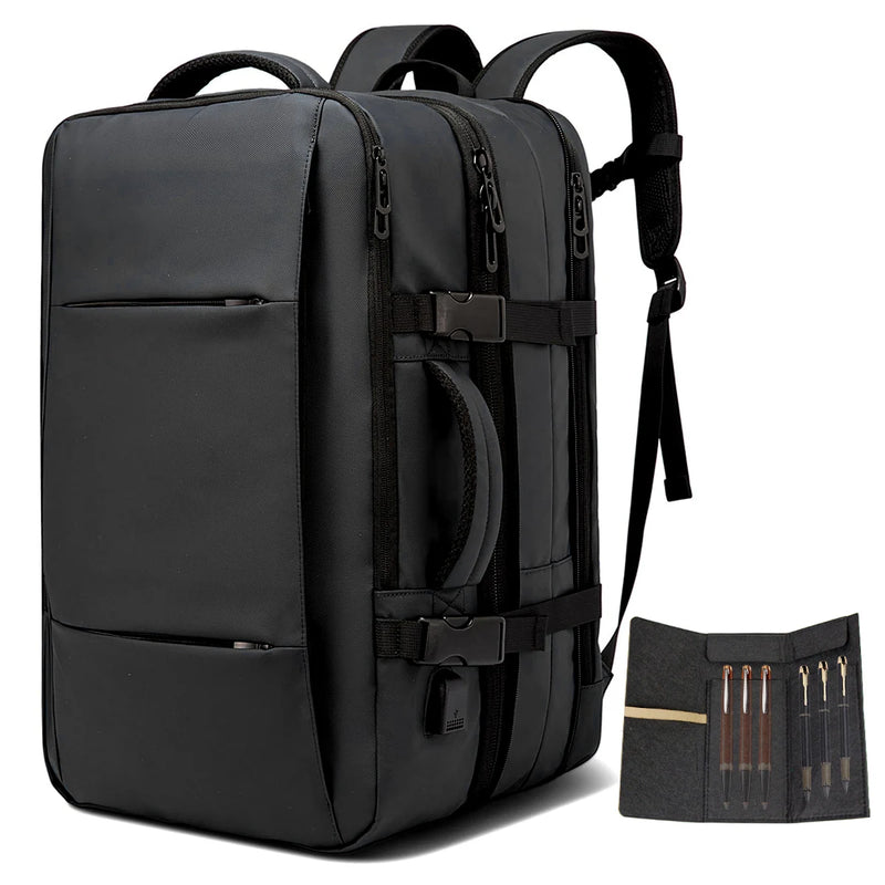 Large Capacity USB Expandable Travel Backpack for Men, Waterproof, Fashion School Bag, 17.3 Laptop Bag