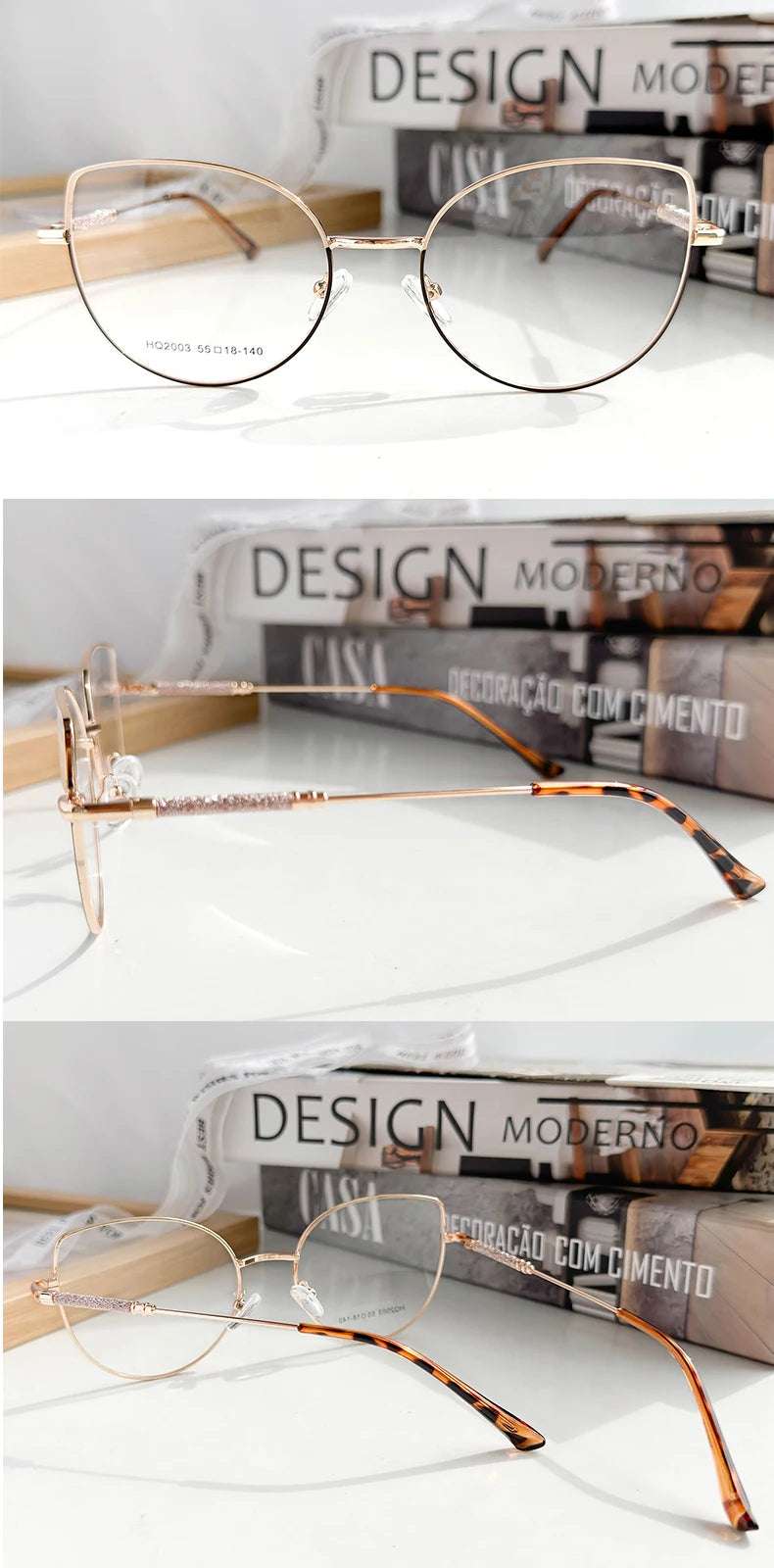 MELINDA FASHION 2003 Fashion Frame For Women Grade Metal Shiny Legs Glasses
