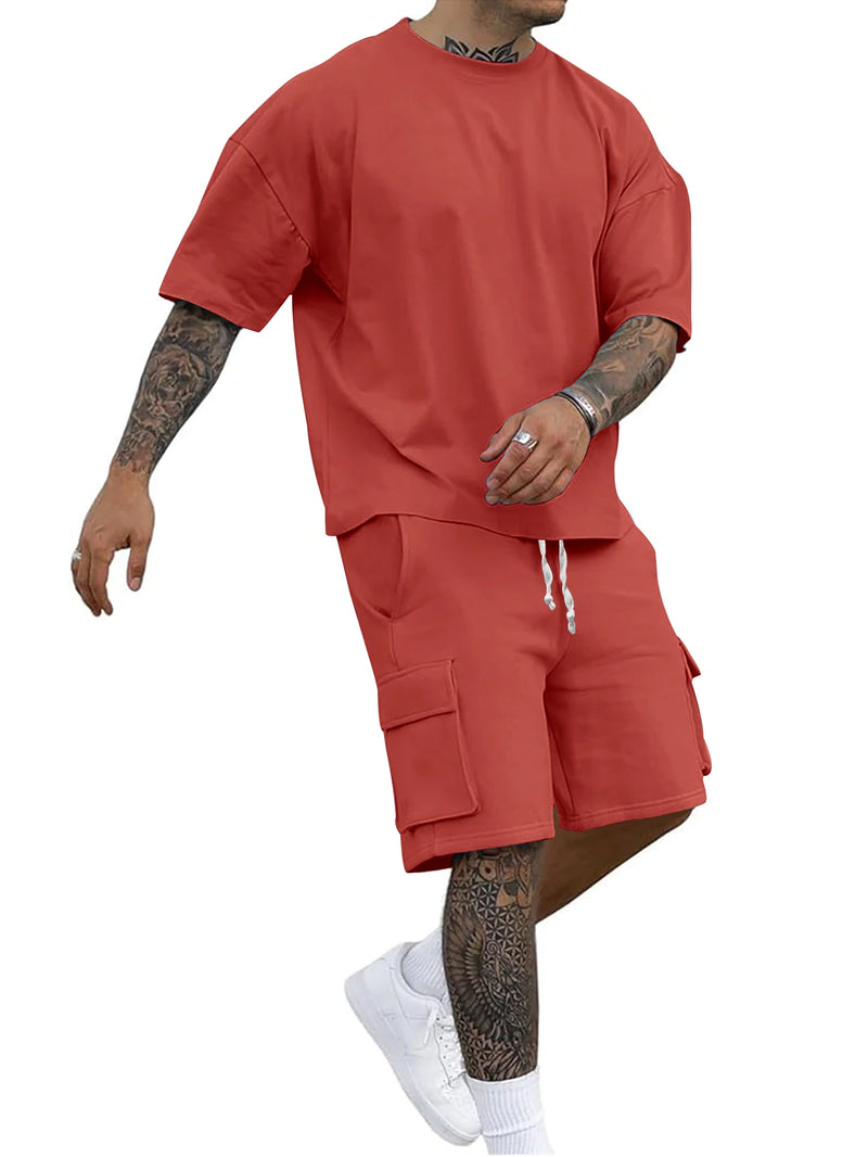 Conjunto gola redonda manga curta camiseta camisa shorts terno de duas peças solto tamanho grande gelo
