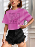 Cropped Oversize With Rhinestone Letter Pattern T-shirt Crop