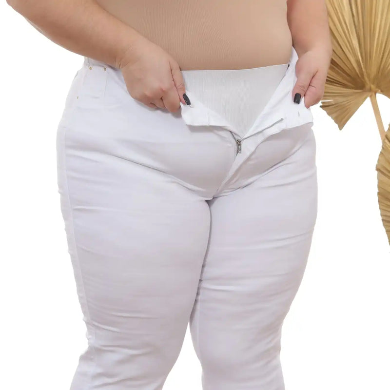 Women's Plus Size White High Waist Pants With Premium Lipo Strap