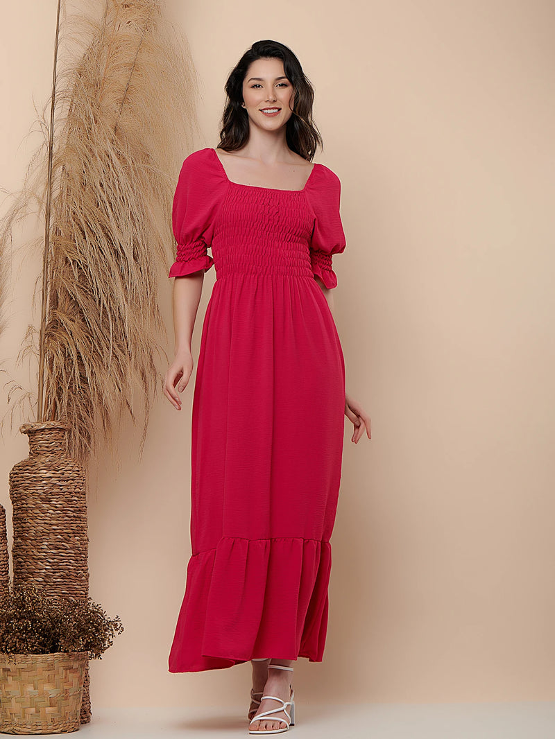 VESTIDO LONGO LISO DE Tecido DUNA Lastex com Manga 3/4