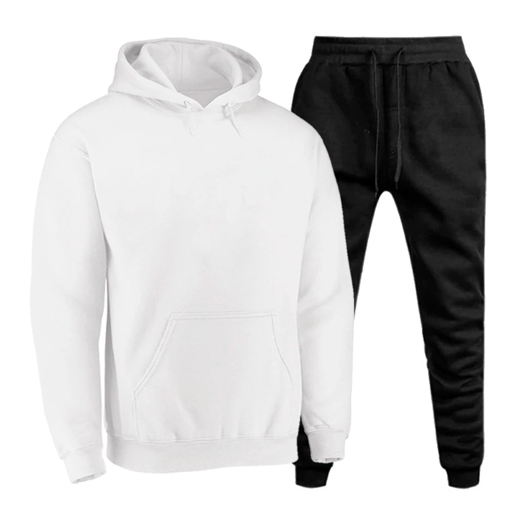 Conjunto de Moletom Masculino Básico Branco e Preto com Capuz do P ao G1/EXG