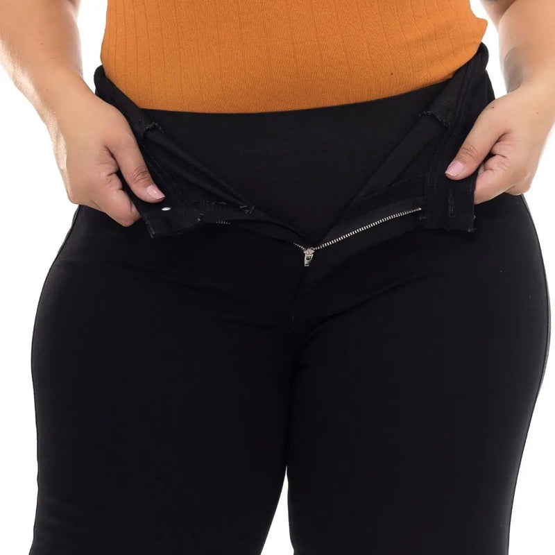 Black Black Skinny Plus Size Pants With Lipo Strap Model Premium - CRAVO ROSE