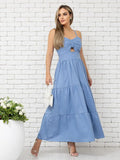 Women's Elegant Long Dress With Adjustable Strap With Bojo Party Tricoline Donna Martins