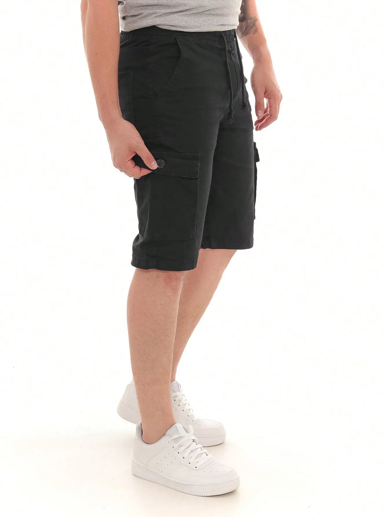 Bermuda Cargo Masculina Sarja Preta Com Bolsos Modelo Premium