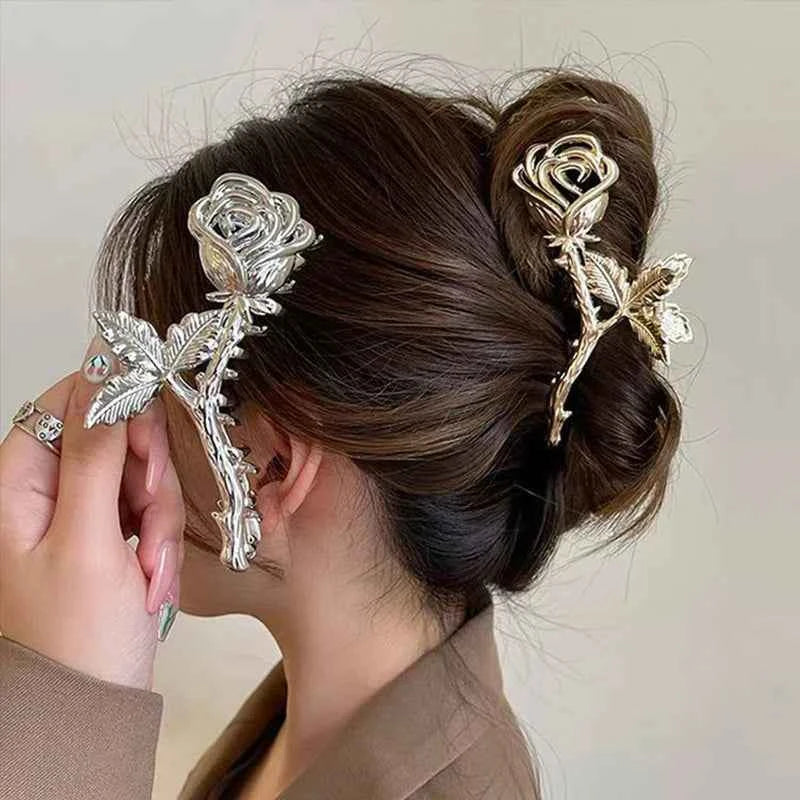 1pc Retro Metal Rose Hair Clip For Women, French Gentle-Style Head Back Twist Hairpin Hair Claw Hair Accessory