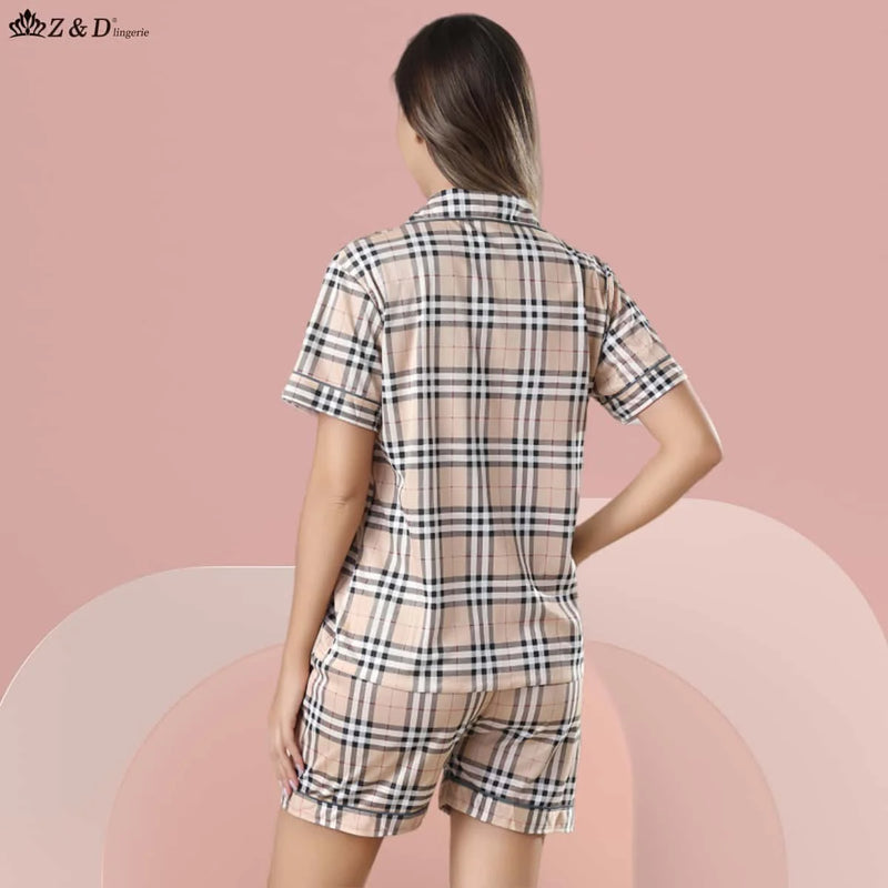 Z&D Lingerie Pijama Feminino com Botão Manga Curta com Gola e Short Sy06