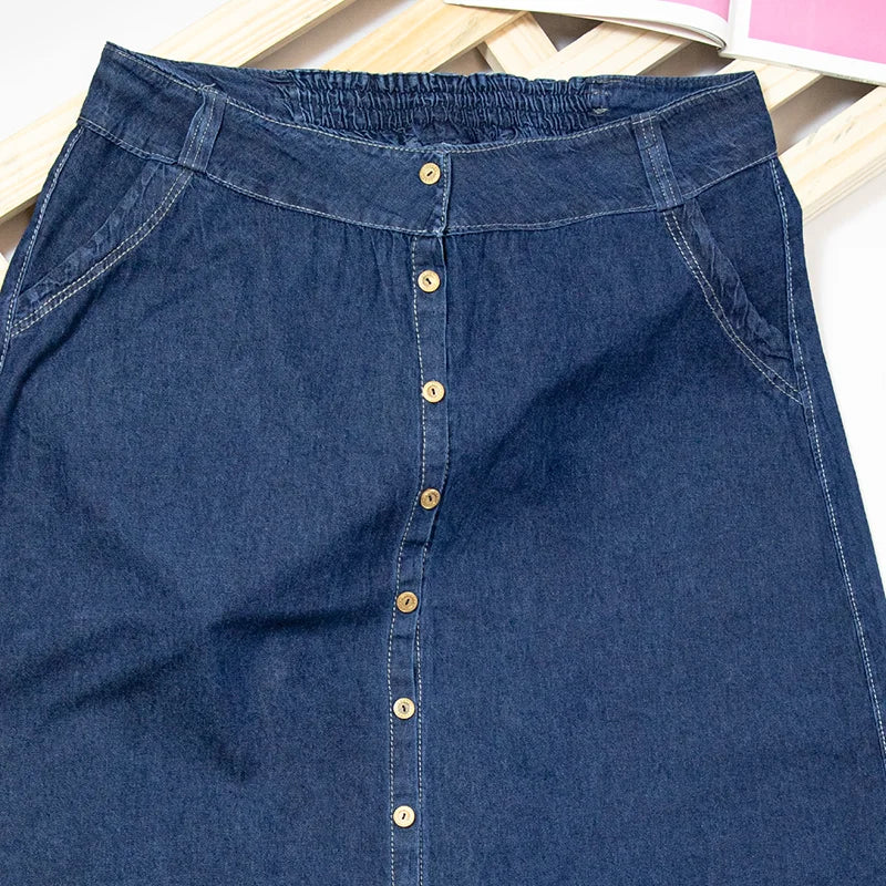 Smooth Dark Long Skirt With Frontal Buttons/Women's Clothing/Jeans/Luxury Clothing/Jeans With Elastane Fast Shipping