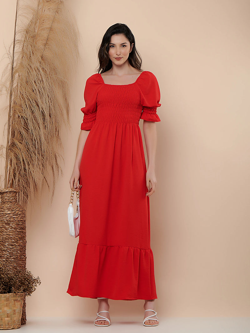 VESTIDO LONGO LISO DE Tecido DUNA Lastex com Manga 3/4