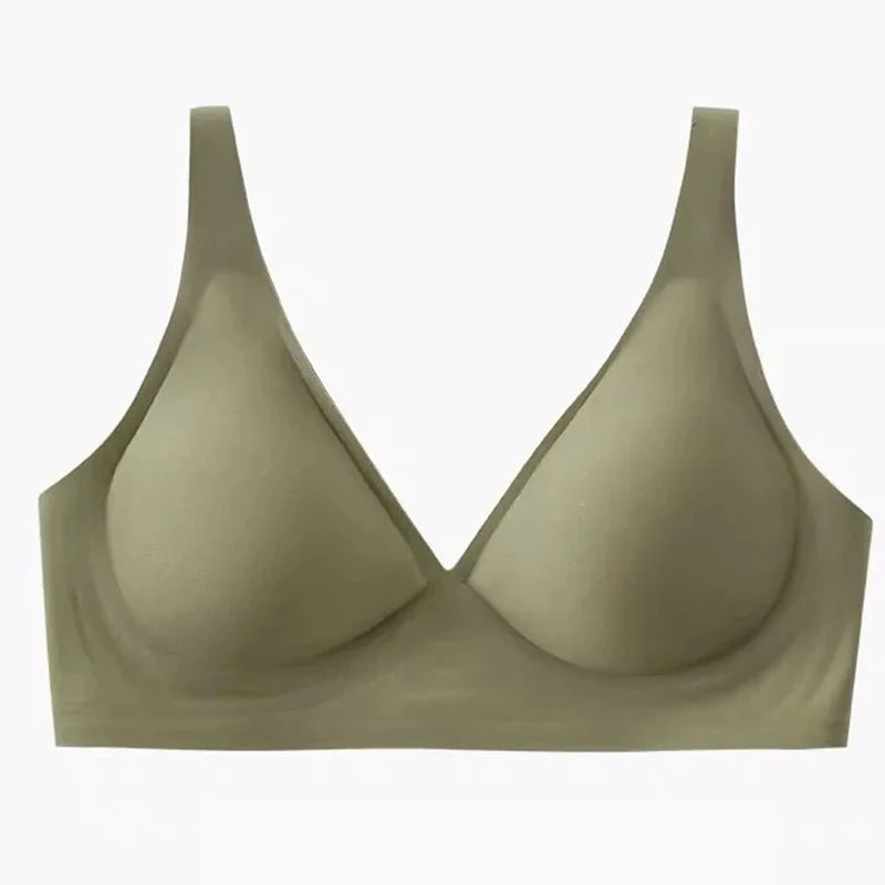 Seamless Women Underwear Sexy V-neck No Steel Ring Small Chest Gathered Adjustable Support  Small Comfortable Thin Top Bra