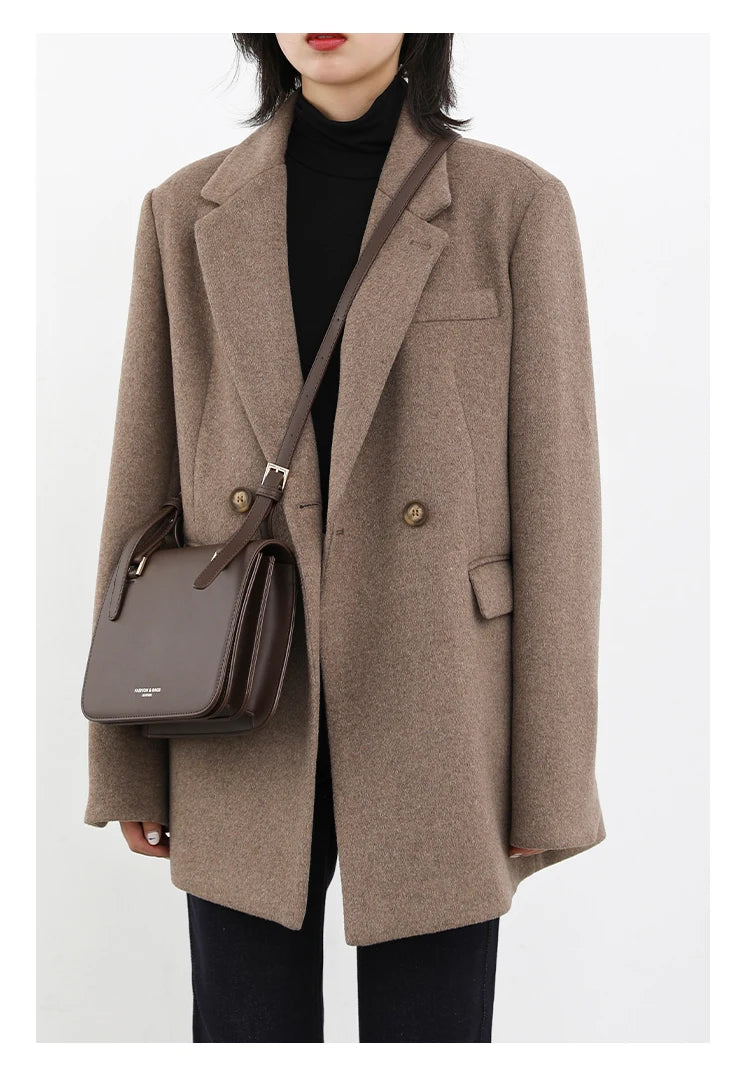 Casaco de lã feminino CHIC VEN, blazer longo de lã, blusa grossa e quente, sobretudo feminino, blusa feminina para escritório, outono e inverno