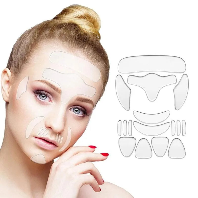 Adesivos de silicone reutilizáveis com 16 unidades, almofadas antirrugas, adesivo de silicone para remoção de rugas, rosto, testa, pescoço, olhos, adesivo para cuidados com a pele