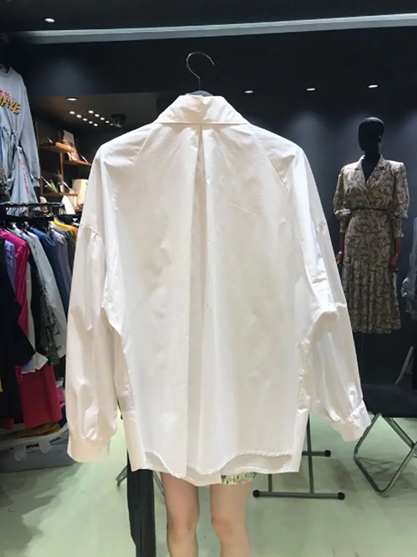 2026 Casual Long-sleeve Shirt Women New Fashion Turn Down Collar Big Button Retro Blouse Female