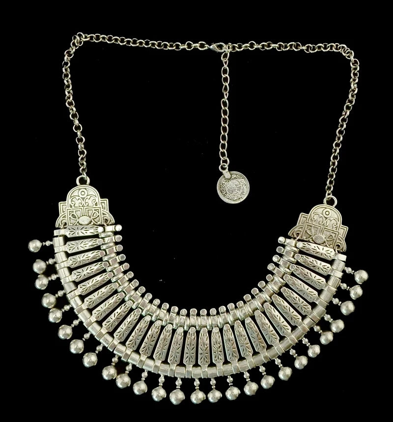 Gypsy Boehmian Hippie Collar Necklaces for Women Big Chunky Tibetan Silver Metal Necklace Festival Turkish Party Jewelry Gift