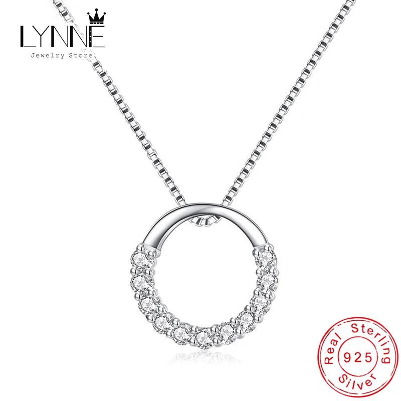 New Fashion 925 Sterling Silver Jewelry Round Zircon Pendants Necklaces Women Fine Semi Rhinestone Circle Clavicle Chain Choker - CRAVO ROSE