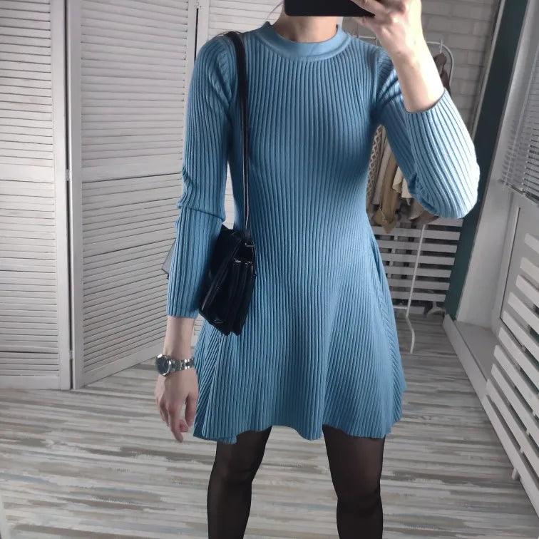 HLBCBG basic autumn winter short aline thick sweater dress elegant knit dress women slim mini dress Female chic knit sexy dress - CRAVO ROSE