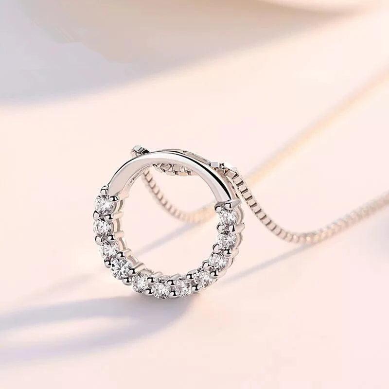 New Fashion 925 Sterling Silver Jewelry Round Zircon Pendants Necklaces Women Fine Semi Rhinestone Circle Clavicle Chain Choker - CRAVO ROSE