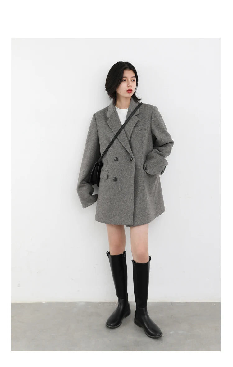Casaco de lã feminino CHIC VEN, blazer longo de lã, blusa grossa e quente, sobretudo feminino, blusa feminina para escritório, outono e inverno