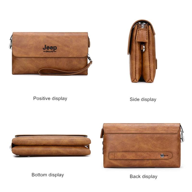 JEEP BULUO Brand PU Leather Clutch Bag In Three Colors New Style Men's Wallet Long Card Bag Men's Wallet Zipper Large Space - CRAVO ROSE