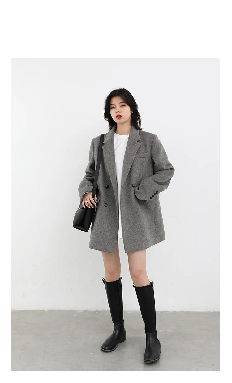Casaco de lã feminino CHIC VEN, blazer longo de lã, blusa grossa e quente, sobretudo feminino, blusa feminina para escritório, outono e inverno