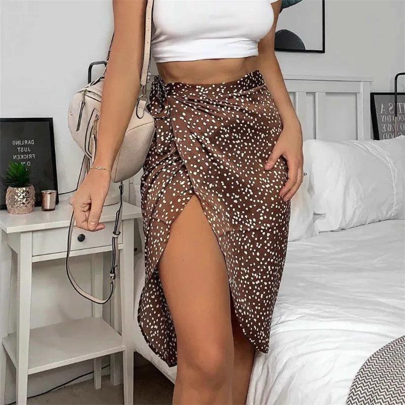 Women Lady Bandage Wraps Skirts Summer High waist Party Casual Bandage Tie up Dots Printing Asymmetric Skirt High street Clothes - CRAVO ROSE