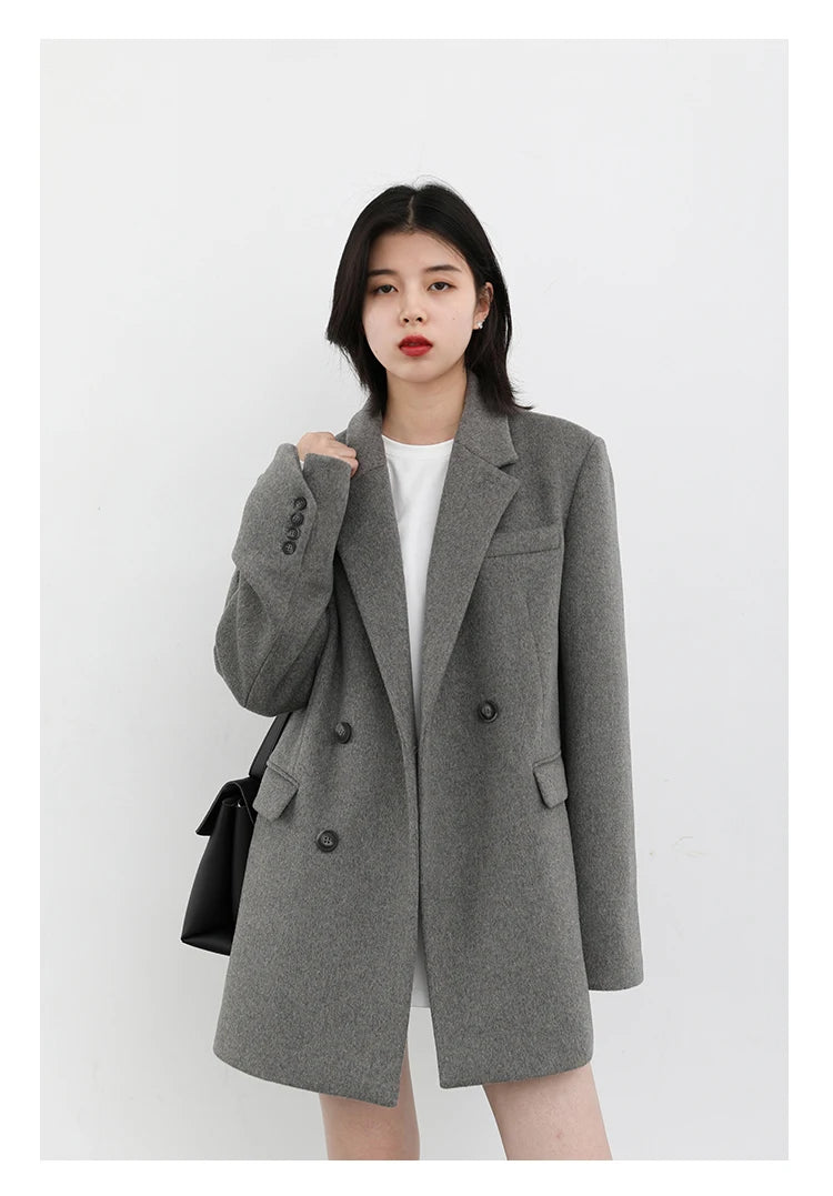 Casaco de lã feminino CHIC VEN, blazer longo de lã, blusa grossa e quente, sobretudo feminino, blusa feminina para escritório, outono e inverno