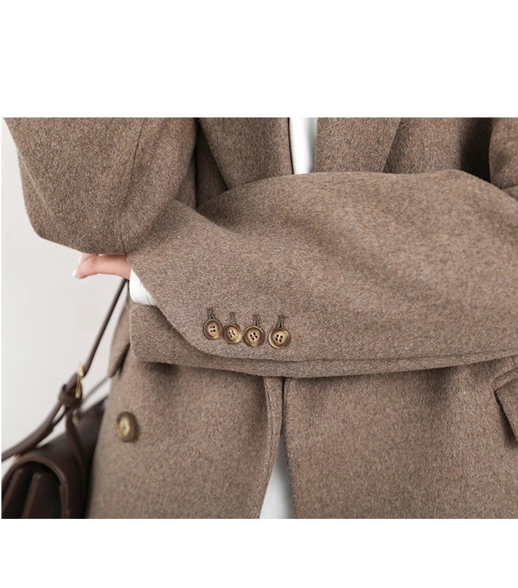 Casaco de lã feminino CHIC VEN, blazer longo de lã, blusa grossa e quente, sobretudo feminino, blusa feminina para escritório, outono e inverno