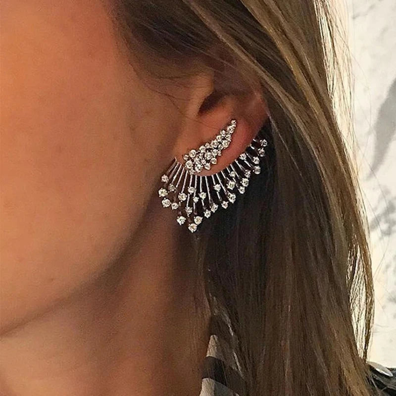 Huitan Personality Wing Shape Women Stud Earrings Brilliant Cubic Zirconia Female Wedding Earrings Silver Color Fashion Jewelry