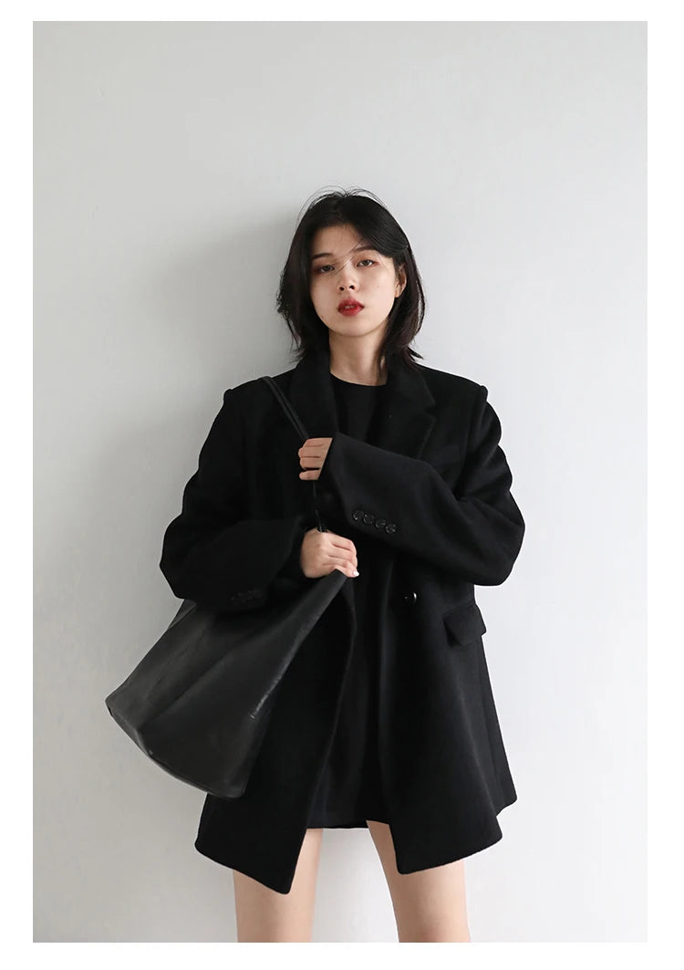 Casaco de lã feminino CHIC VEN, blazer longo de lã, blusa grossa e quente, sobretudo feminino, blusa feminina para escritório, outono e inverno