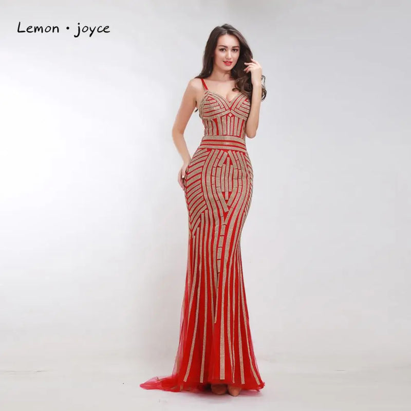 Lemon Joyce Champagne Evening Dresses Long 2023 Sexy V-neck Mermaid Evening Gown Party Dress Plus Size Robe De soiree - CRAVO ROSE