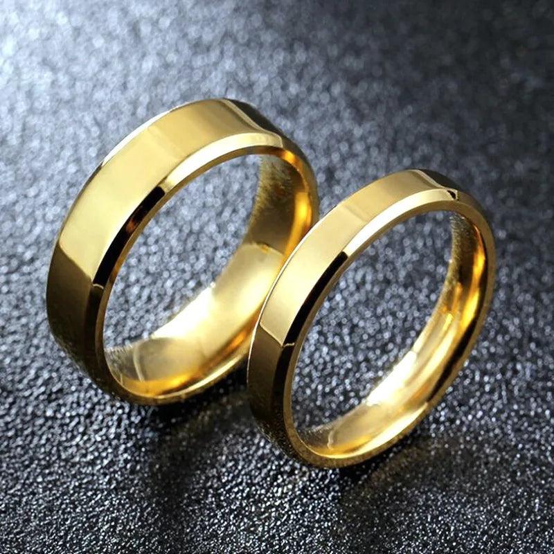 RAMOS Smooth Stainless Steel Couple Rings Gold colour Simple 4MM 6MM Women Men Lovers Wedding Jewelry Engagement Gifts - CRAVO ROSE