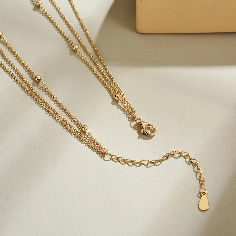 925 Sterling Silver Gold Color Simple Three Layers Necklace Smooth Long Strip Pendants Women Wedding Gift Fine Accessories - CRAVO ROSE