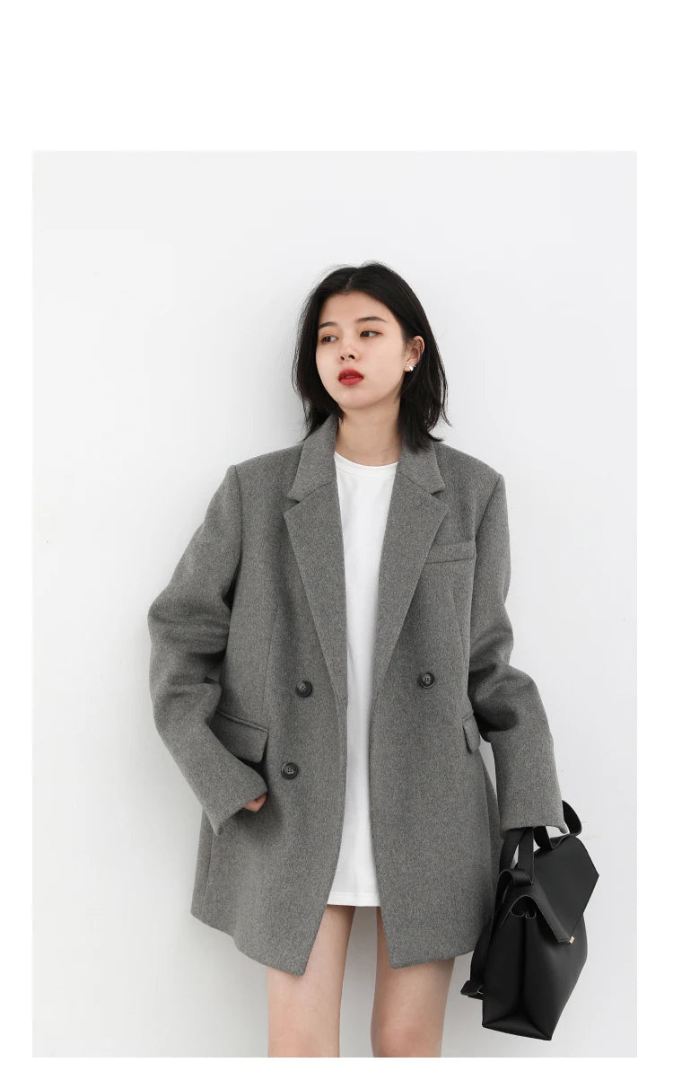 Casaco de lã feminino CHIC VEN, blazer longo de lã, blusa grossa e quente, sobretudo feminino, blusa feminina para escritório, outono e inverno