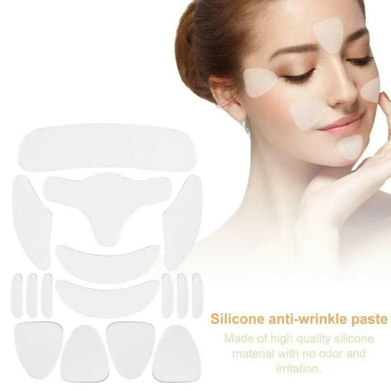 Adesivos de silicone reutilizáveis com 16 unidades, almofadas antirrugas, adesivo de silicone para remoção de rugas, rosto, testa, pescoço, olhos, adesivo para cuidados com a pele