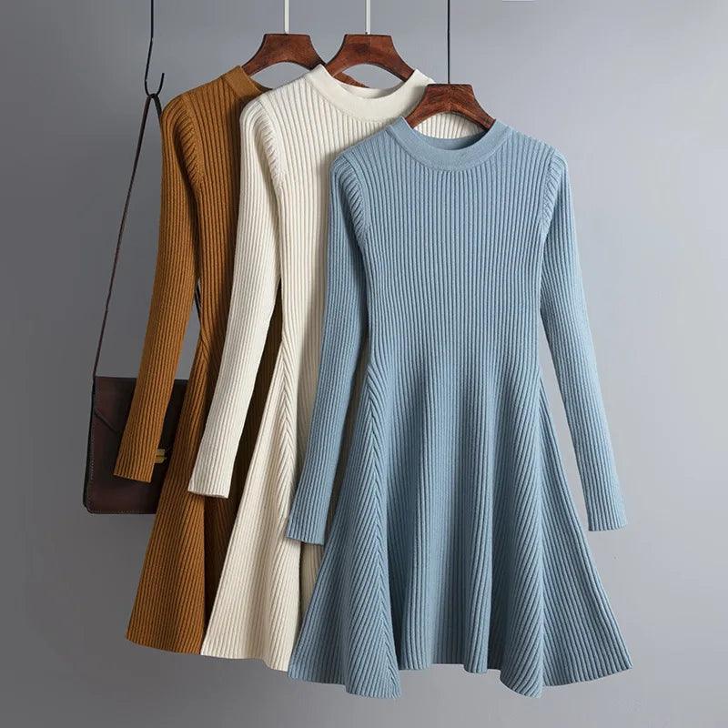 HLBCBG basic autumn winter short aline thick sweater dress elegant knit dress women slim mini dress Female chic knit sexy dress - CRAVO ROSE