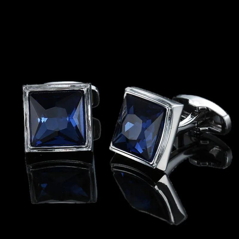 Summer new high quality brass hand inlaid Blue Crystal zircon Cufflinks classic style men's jewelry gifts - CRAVO ROSE