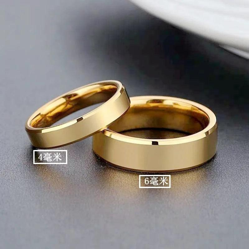 RAMOS Smooth Stainless Steel Couple Rings Gold colour Simple 4MM 6MM Women Men Lovers Wedding Jewelry Engagement Gifts - CRAVO ROSE