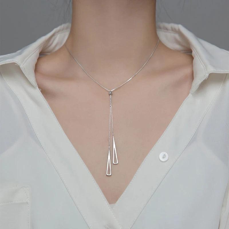 New 925 Sterling Silver Geometric Triangle Necklace for Women Adjustable Clavicle Chain sweater chain Rope chain Jewelry Gifts - CRAVO ROSE