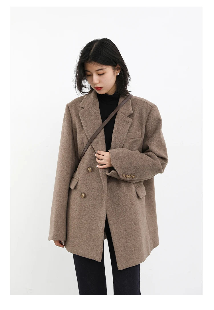 Casaco de lã feminino CHIC VEN, blazer longo de lã, blusa grossa e quente, sobretudo feminino, blusa feminina para escritório, outono e inverno