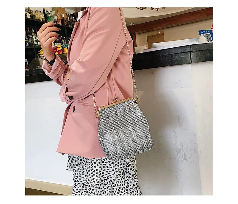Bolsa de Ombro Corrente Palha Kiss Lock Shell Bolsas Femininas Vintage Designer  Crossbody