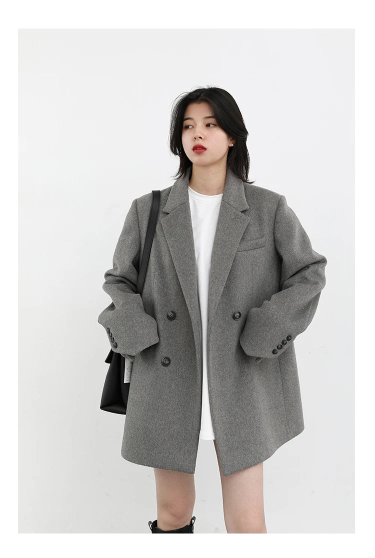 Casaco de lã feminino CHIC VEN, blazer longo de lã, blusa grossa e quente, sobretudo feminino, blusa feminina para escritório, outono e inverno