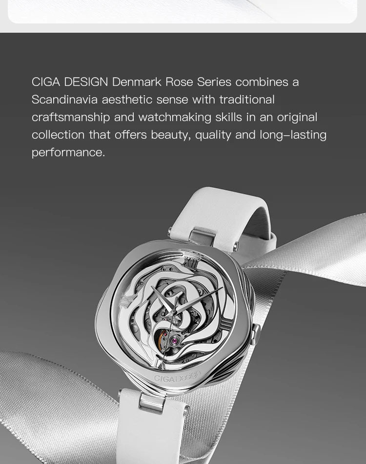Relógio de pulso mecânico automático CIGA Design para mulheres, relógio de pulso feminino Dinamarca Rose ou relógio de pulso feminino de quartzo japonês, relógio da moda