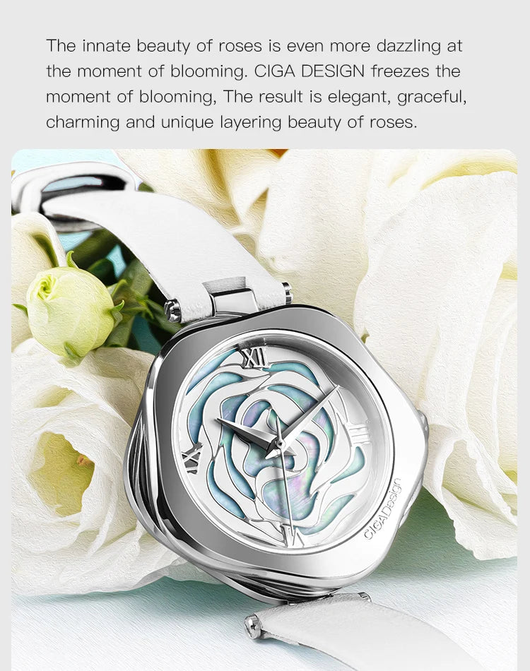 Relógio de pulso mecânico automático CIGA Design para mulheres, relógio de pulso feminino Dinamarca Rose ou relógio de pulso feminino de quartzo japonês, relógio da moda