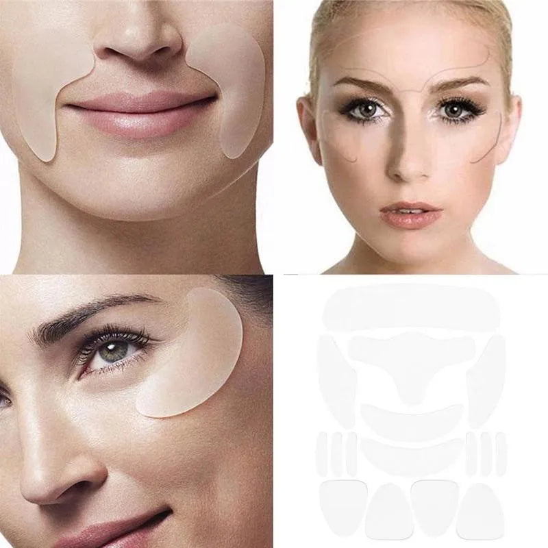 Adesivos de silicone reutilizáveis com 16 unidades, almofadas antirrugas, adesivo de silicone para remoção de rugas, rosto, testa, pescoço, olhos, adesivo para cuidados com a pele