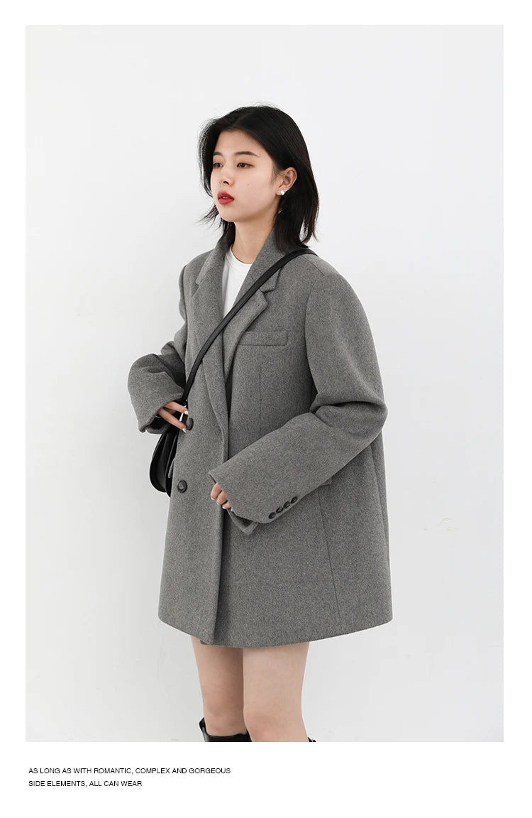 Casaco de lã feminino CHIC VEN, blazer longo de lã, blusa grossa e quente, sobretudo feminino, blusa feminina para escritório, outono e inverno